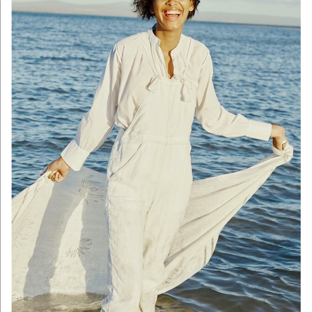 NWT Karu Handwoven White Linen Overalls XS/S